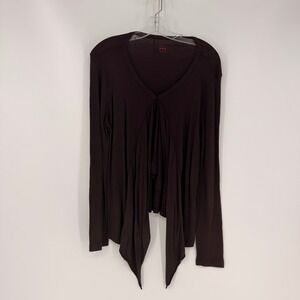 Three Dots Cardigan Womens Large Brown Drape Front Sharkbite Hem Boho Layering